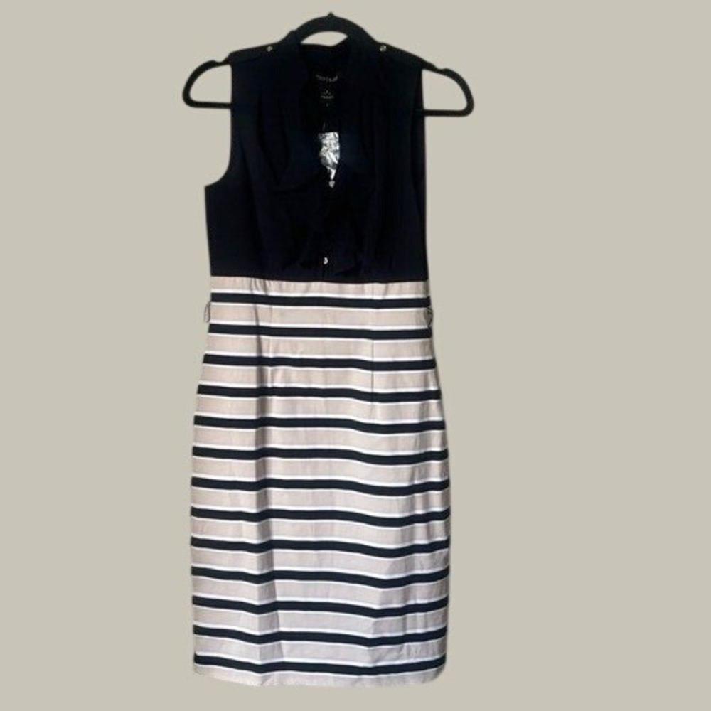 White House Black Market Striped Ruffle Bodice Sheath Dress, Colorblock S 2